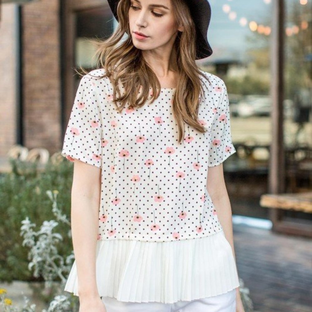 Les Amis Poppy Polka Dot Blouse Size Large